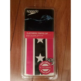 Speedo Elastomeric Printed Silicone Swim Cap Navy Red White Blue Stars & Stripes