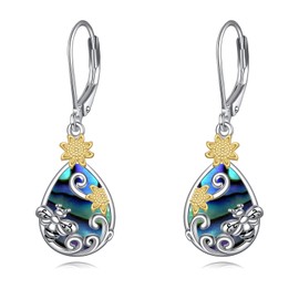 VONALA Sunflower Leverback Earrings for Women 925 Sterling Silver Bee Sunflower Abalone Shell Dangle Drop Earrings Jewellery Birthday Gifts for Her Girl Mum (Abalone Shell Bee)