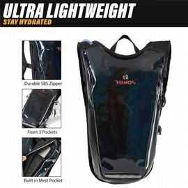 Hydration Backpack Pack with 2L Water Bladder Rave Essentials Lightweight Bag for Hiking, Running Vest, Music Festival for Men Women (Black)