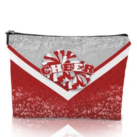 Batorkpl Cheerleader Cosmetic Bag Cheerleader Makeup Bag Gift for Women Cheer Team Gift Ideas for Birthday 1Pcs (Silver&Red)