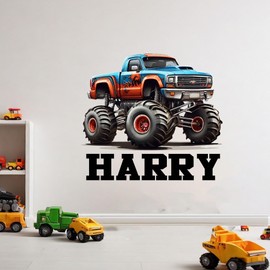 Monster truck Boys name Wall Stickers Kids Bedroom Baby Nursery Playroom Wall Decor