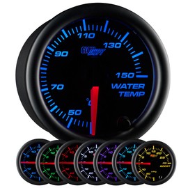 GlowShift Black 7 Color 150 Celsius Water Coolant Temperature Gauge Kit - Includes Electronic Sensor - Black Dial - Clear Lens - for Car & Truck - 2-1/16" 52mm