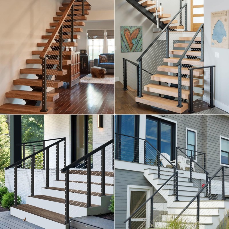 Gyykzz Stair Cable Railing Post 42"x2"x2", Slant Fixed Top Stainless
