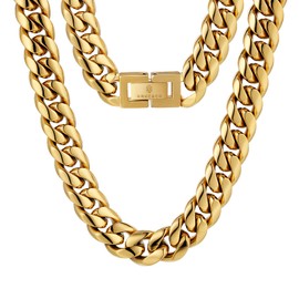 KRKC&CO 8/10/12mm Cadena de Oro Para Hombre, Cadenas Cubana de Plata, Collares Dorada 14k de Acero Inoxidable, 46-66cm de Largo, Joyeria Regalo para Él Mujer