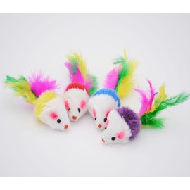 Famgee 20 PCS Furry Cat Toys Squeak Mouse Rattle Mice Cat Catcher Pet Toys with Feather Tails (Random Color)