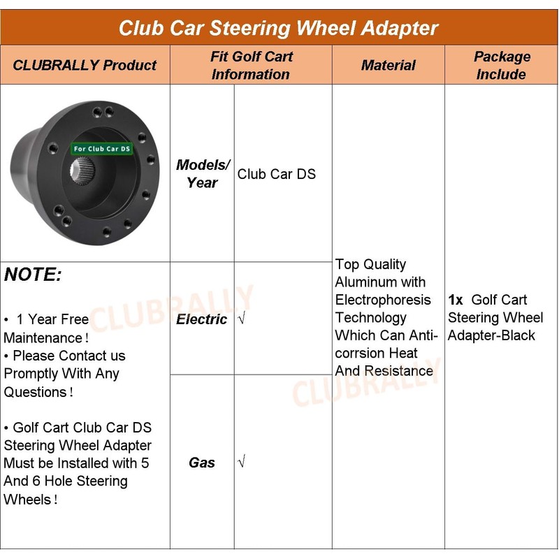 CLUBRALLY Golf Cart Steering Wheel Adapter for Club Car DS