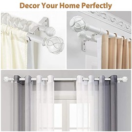 KAMANINA - Varillas de cortina dobles de 1 pulgada para ventanas de 36 a 72 pulgadas (3-6 pies), color blanco marfil, barra de cortina telescópica con remates de textura de red