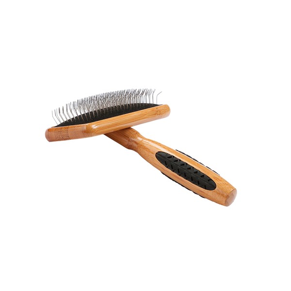 Bass Brushes Medium Slicker Style Pet Brush with Bamboo Wood Handle and Rubber Grips