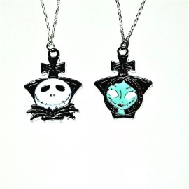 Unbranded Nightmare Before Christmas JACK & SALLY Set Of 2 Charm Pendants On 18" Chain
