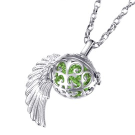 Morella women’s guardian angel necklace stainless steel 70 cm with pendant angel’s wings and chime ball zirconia,in jewellery bag, Stainless Steel