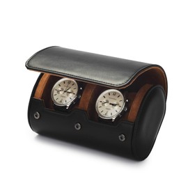 Oirlv B01302 Watch Case, PU Leather, 2 Pieces, Mini, Portable, Luxury Watch Storage Bag, Suitable for Travel, Business Trips, Presents, Gift Case (Black)