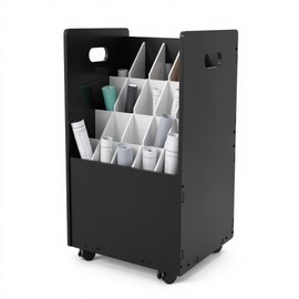 Mobile Blueprint Storage Rack Cart - 20 Slot Roll File Organizer with Wheels, Black PVC Construction Plan Holder for Office and Studio