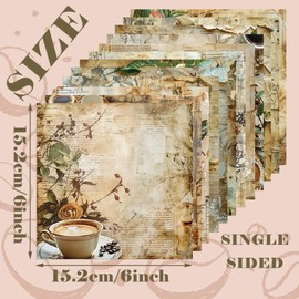 GLKTOPO 6"× 6" Scrapbook Paper Pad, 24 Sheets Coffee Latte Retro Pattern Bag Scrapbooking Decoupage Supply Cardstock for Planners Journals Background Borders Making Greeting Cards Creating Tag (R2436)