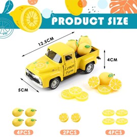Geoyien Lemon Decoration, Lemon Truck Decoration, Lemon Decorations for Home, Metal Truck Decoration, with 10 Small Artificial Lemons (Removable), for Living Room, Table Decoration, Lemon Party
