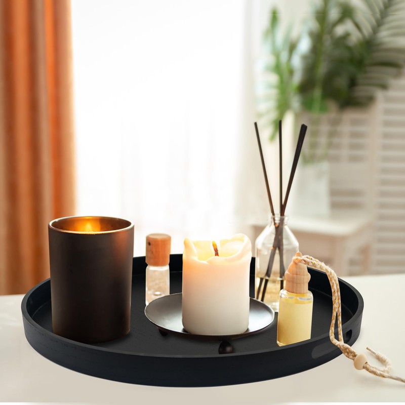 FramePro Large Round Wooden Coffee Table Trays 20" - Multi-Functional