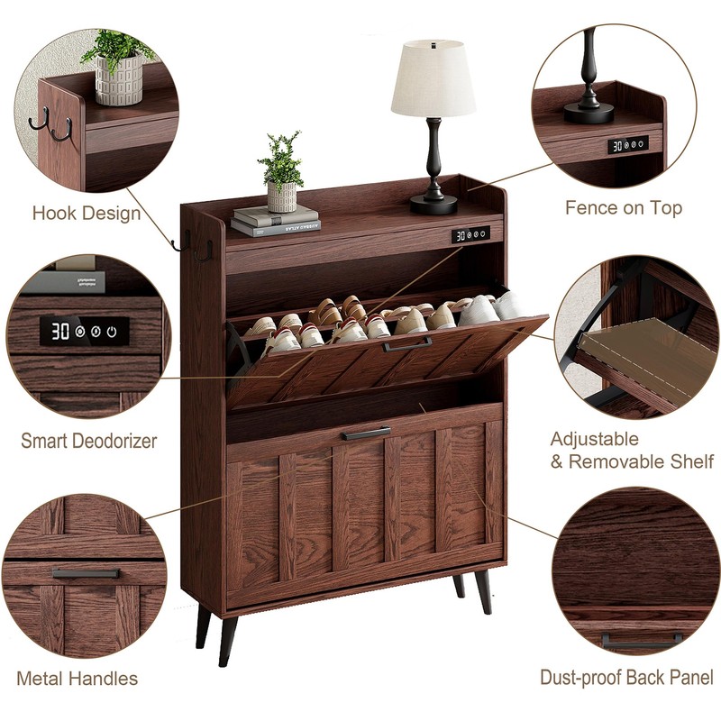 ChooChoo Shoe Storage Cabinet with 2 Flip Drawers, Deodorizing Shoe