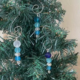 Sea Glass Christmas Tree Ornament Set of 3, Perfect for a Mini Tree, Beach and Coastal Christmas Decor Handmade by Beach Soul