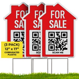 12'' x 17'' for Sale Signs for Real Estate (3-Pack) - Double Side Print I Plastic Real Estate Signs With Metal Stakes I App Included