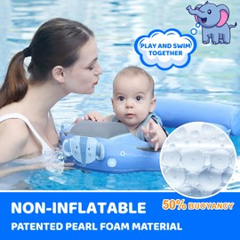Mambobaby Baby Swim Float with Canopy & Tail Infant Pool Float Non-Inflatable Toddler Swim Float with Skin-Friendly Material for 3-24 Months Baby Boys Grils Elephant Blue