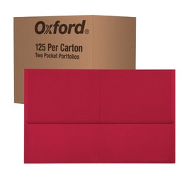 Oxford 2 Pocket Folders, Mega Box of 125, Textured Paper Folders, Red, Letter Size, Essentials for School & Teacher Supplies Lists (57543)