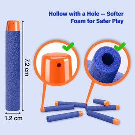 AMOSTING AMOSTING 100 Pfeile für Nerf Elite 2.0 mit Kordelzugbeutel, Ersatzpfeile Munition Foam Darts kompatibel mit Nerf Hasbro Fortnite - Blau