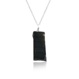 CRYSTALIS Natural Black Onyx Raw Crystal Pendant Necklace, High Grade Flat Bar Rough Crystal, Chakra Healing Stone, Gift Giving Women Jewelry, Dainty 925 Sterling Silver Chain 18 inch