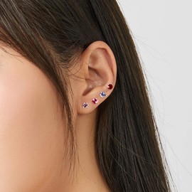 Birthstone Earring for Women Girls 925 Sterling Silver Cubic Zirconia Ear Stud Hypoallergenic Earrings Jewellery Gifts for Her