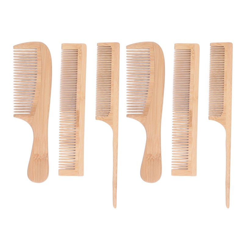6pcs Bamboo Hair Comb Set for Barber Anti Static Heat