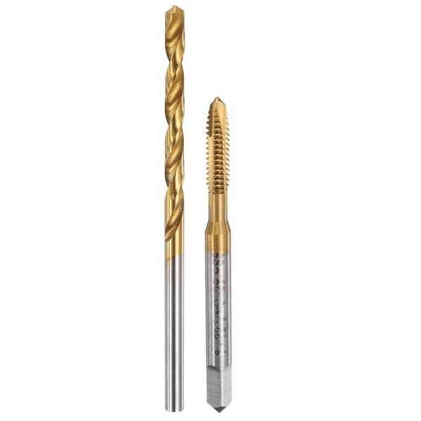 uxcell タップとドリルビットセット 1個6-32 UNCス パイラル点スレッドスクリュータップ＆1個2.8mmツイス トドリルビット チタンコーティングHSS-6542タッピングスレッディングツールキット