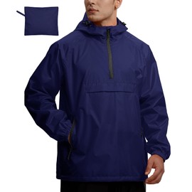 SWISSWELL Men's Rain Jacket Waterproof Lightweight Packable Pullover Windbreaker with Hood for Travel Hiking Golf