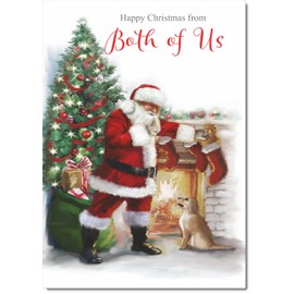 doodlecards From Both Of Us Christmas Card Santa by Christmas Tree Medium Size Christmas Card for From Both Of Us with Plain Envelope