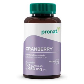 PRONAT  Cranberry Concentrado de Arndano, Suplemento Alimenticio, con Vitamina C y E, 60 Cpsulas de 450 mg                                            