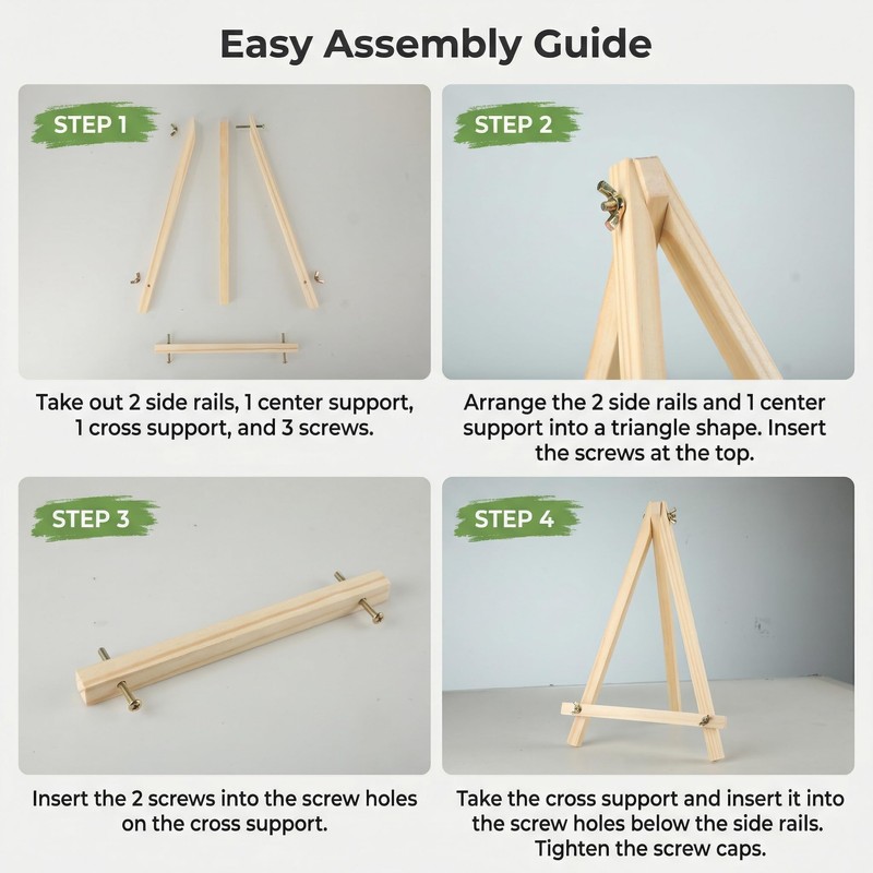 4 Pack Tabletop Wooden Easels, 11.8 Inch Adjustable Foldable