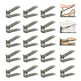 Uni HIMO 20 Pack Shoe Slots Organizer Adjustable Level Shoe Stacker Holder Storage Space Saving Sneakers Display Tray Rack for Closet (Green Transparent, 20 Pack)