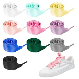 VIEKIER 10 Pairs Satin Flat Shoelaces 130 cm Colourful Shoe Laces Satin Shoelaces Shoelaces Flat Laces Soft Silk Laces for Women Girls, 10 Color-1