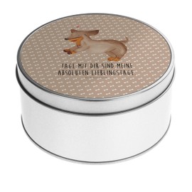 Mr. & Mrs. Panda Round Dog Dachshund Tin - Gift, Dachshund, Dogs, Lunch Box, Four-legged Dog, Dog Motif, Brown, Gift Box, Metal Boxes