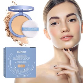 Bluemega Maquillaje en Polvo, Polvos Compactos Faciales Antigrasa, Polvos Fijadores Suaves Y Mates, Polvos De Acabado Impermeables De Larga Duración Para Mujeres, Polvos Faciales Ligeros E Impecables Para Mujeres (Natural)
