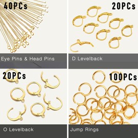 180 ganchos de palanca sin deslustre para hacer aretes, suministros de acero inoxidable hipoalergénicos de Stino, kit dorado y plateado (dorado)