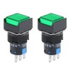 uxcell 2 pcs 16mm Latching Push Button Switch Green Square