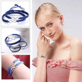 RINHOO 2PC/Set Stainless Steel 8 Infinity Couple Bracelet Braided Leather Rope Bangle Wrist Adjustable Chain Fit 7-9 Inch for Lover Friendship (2PC Dark Blue)