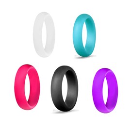 Caiyao 5Pcs Colorful Silicone Rubber Wide Thick Band Ring Set for Women Multicolor Geometric Round Finger Ring Lightweight Jewelry-C 7