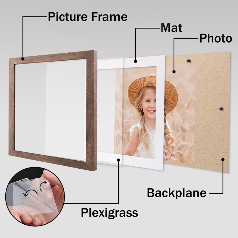 ORIVAN 10x10 Picture Frame Wood Display Picture 8x8 with Mat
