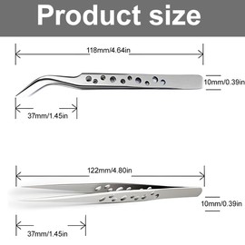 Pack of 2 Curved Tweezers, Stainless Steel Tweezers, Blunt Tweezers, Curved Tweezers, Stainless Steel Tweezers, 1 Straight 1 Curved for Repair Tool for Electronics, Jewellery Making, Industry
