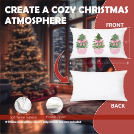 Pleonox Chinoiserie Christmas Tree Pillow Covers 20x12, Pink Bow Chinoiserie Porcelain Christmas Lumbar Pillow Covers, Grandmillennial Christmas Decor, Christmas Decorations for Living Room Bedroom