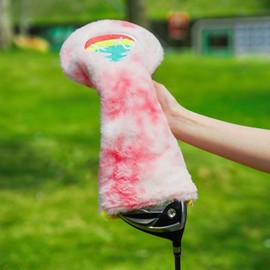 Craftsman Golf Club Cover Coconut Palm Driver Headcover Funny Driver Cover Pink Tie-Dye Plush Fuzzy Golf Cover for Women Golf Gift for Female Golfers