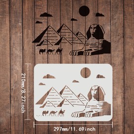 FINGERINSPIRE Egyptian Pyramid Stencils 29.7 x 21 cm Camel Sphinx Drawing Painting Stencils Cloud Sun Pattern Wall Stencils Reusable Stencils for Painting on Wood, Wall and Tiles