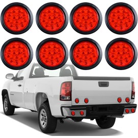 8PCS 4" Inchs Round Trailer Lights, Super Bright Red 12 LED Brake Turn Signal Tail Lights with IP67 Waterproof Rubber Gaskets for Boat Trailer Truck RV, Red Light - Red Lens