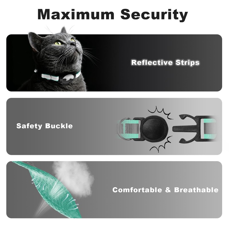 Airtag Cat Collar Breakaway, Reflective Cats Collars with Bell (Teal)