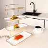jinsongdafa 3-Tiered Serving Rack with Ceramic Tray, Foldable Gold Stand