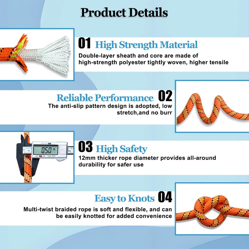 CRAYZA 1/2 in x 100 ft Double Braid Polyester Arborist